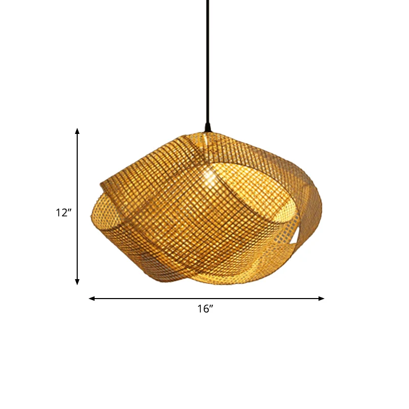 Aziatische handgemaakte hangende hanglamp rotan 16"/19,5" W 1-lichts binnenplafondlamp met gedraaid ontwerp beige Clearhalo