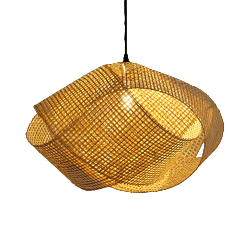 Aziatische handgemaakte hangende hanglamp rotan 16"/19,5" W 1-lichts binnenplafondlamp met gedraaid ontwerp beige Clearhalo