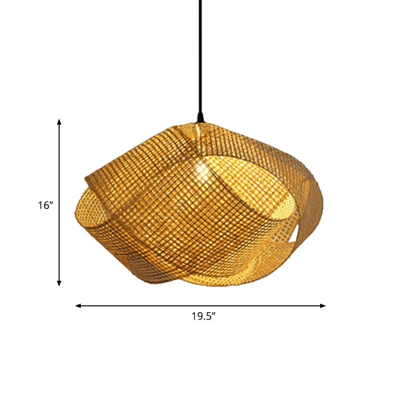 Aziatische handgemaakte hangende hanglamp rotan 16"/19,5" W 1-lichts binnenplafondlamp met gedraaid ontwerp beige Clearhalo