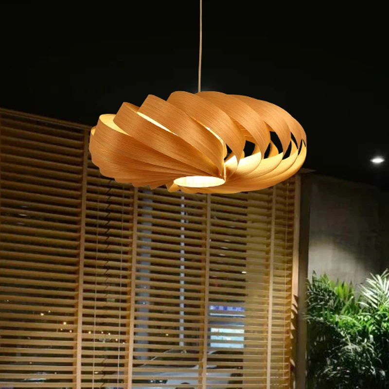 Aziatische hangende hanglamp met 1 kop, houtbeige, gedraaide lantaarnplafondlamp boven eettafel Clearhalo