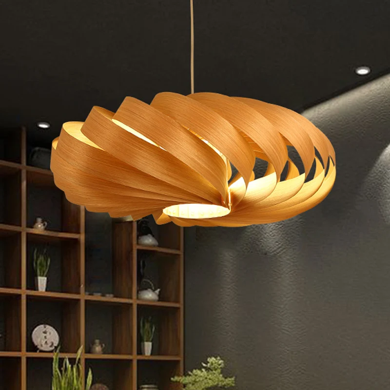 Aziatische hangende hanglamp met 1 kop, houtbeige, gedraaide lantaarnplafondlamp boven eettafel Clearhalo