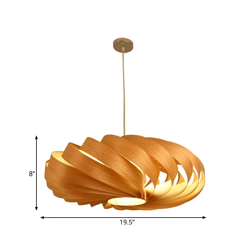 Aziatische hangende hanglamp met 1 kop, houtbeige, gedraaide lantaarnplafondlamp boven eettafel Clearhalo
