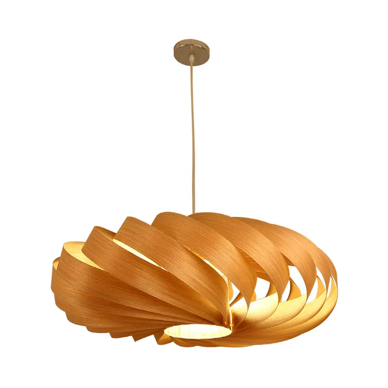 Aziatische hangende hanglamp met 1 kop, houtbeige, gedraaide lantaarnplafondlamp boven eettafel Clearhalo
