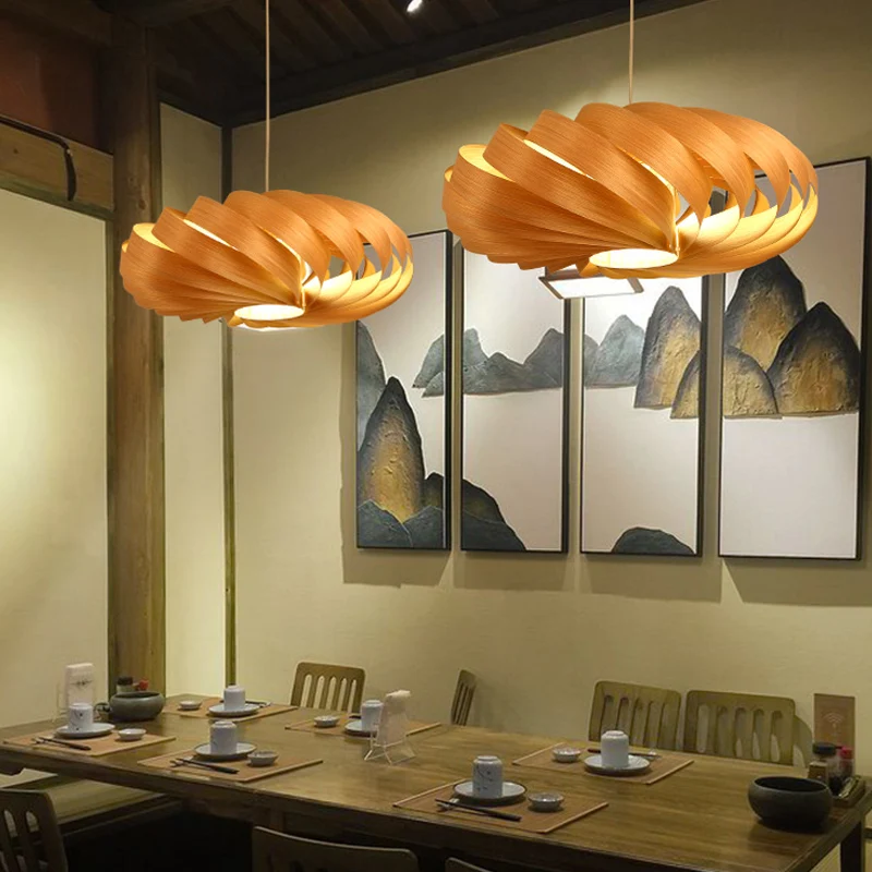Aziatische hangende hanglamp met 1 kop, houtbeige, gedraaide lantaarnplafondlamp boven eettafel Clearhalo
