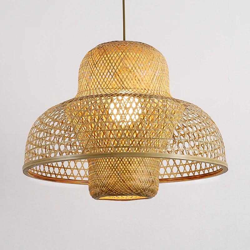 Aziatische hanglamp met 1 kop, handgemaakte hanglamp van vlas met bamboe kap Clearhalo