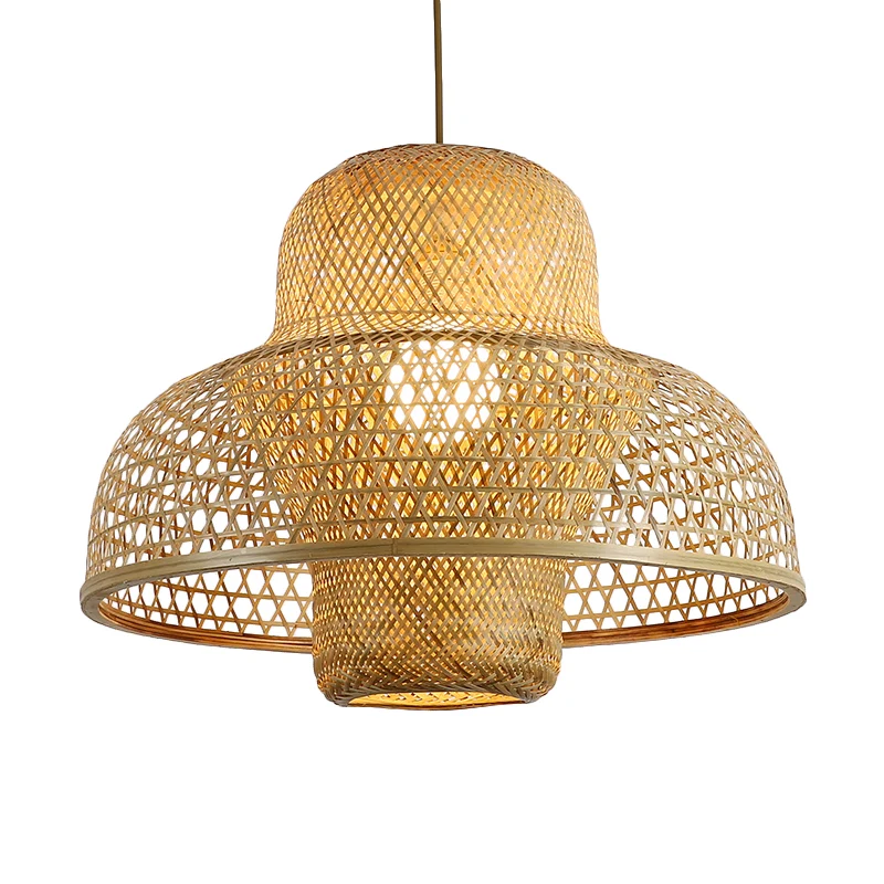 Aziatische hanglamp met 1 kop, handgemaakte hanglamp van vlas met bamboe kap Clearhalo