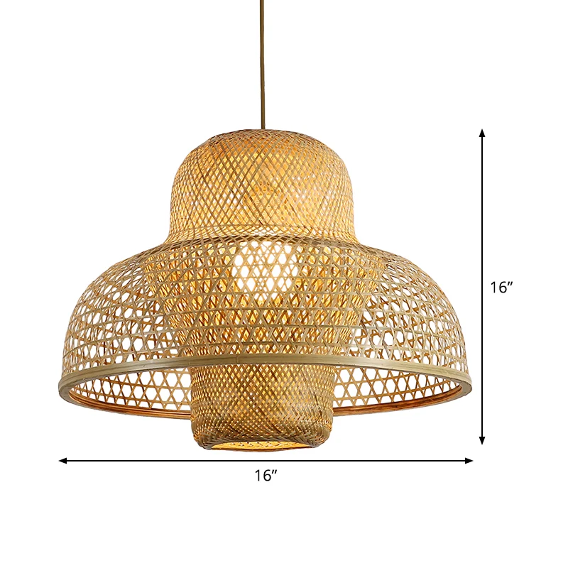 Aziatische hanglamp met 1 kop, handgemaakte hanglamp van vlas met bamboe kap Clearhalo