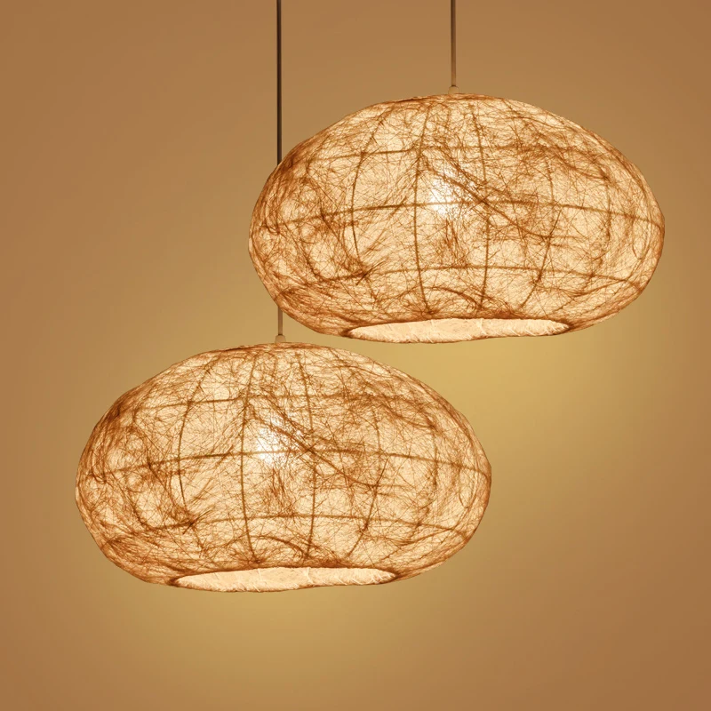 Aziatische plafondlamp met 1 lamp, houten lantaarn, hanglamp met bamboe kap Clearhalo