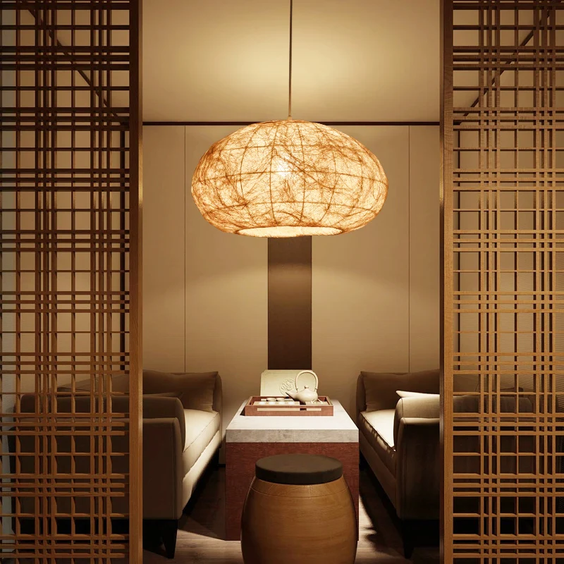 Aziatische plafondlamp met 1 lamp, houten lantaarn, hanglamp met bamboe kap Clearhalo