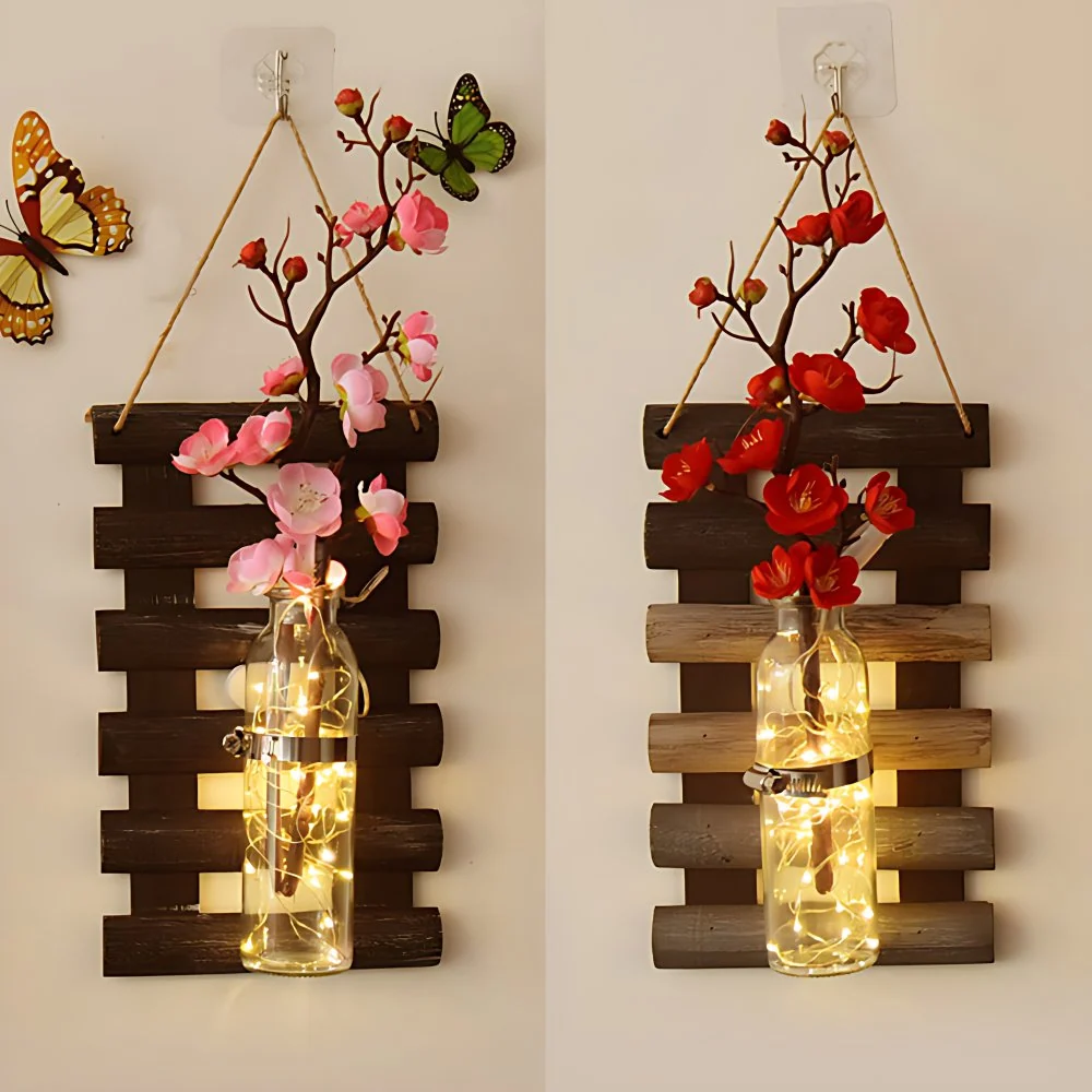 Aziatische stijl bloemenwandlamp helderglazen kap lichtslingers met roze/rode bloemdecor Clearhalo