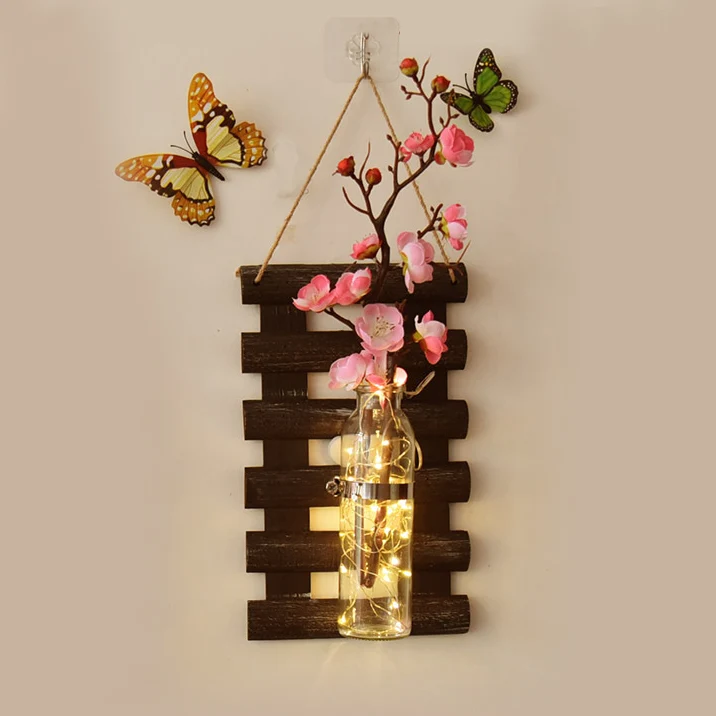 Aziatische stijl bloemenwandlamp helderglazen kap lichtslingers met roze/rode bloemdecor Clearhalo