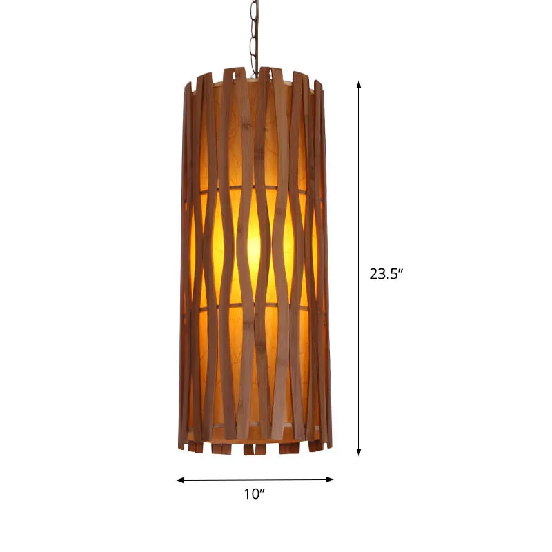 Aziatische stijl cilinder plafond hanglamp houten restaurant hanglamp met enkele lamp kaki Clearhalo