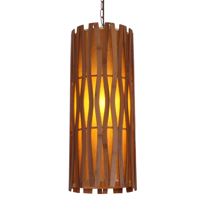 Aziatische stijl cilinder plafond hanglamp houten restaurant hanglamp met enkele lamp kaki Clearhalo