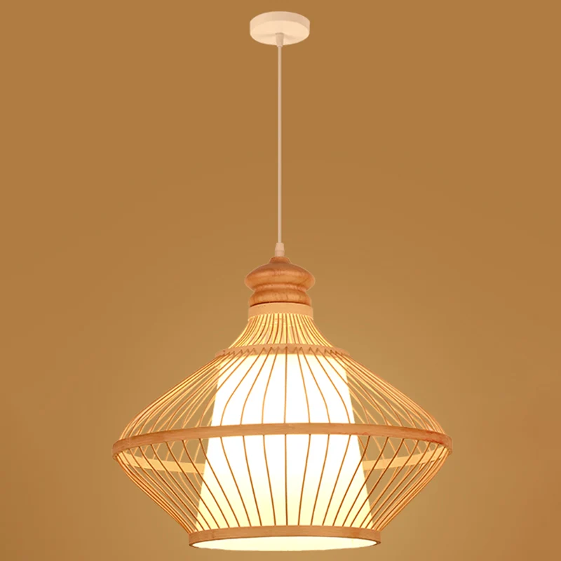 Aziatische stijl eenvoud hanglamp bamboe en imitatie schapenvacht dubbele kap 1-lichts hanglamp Clearhalo