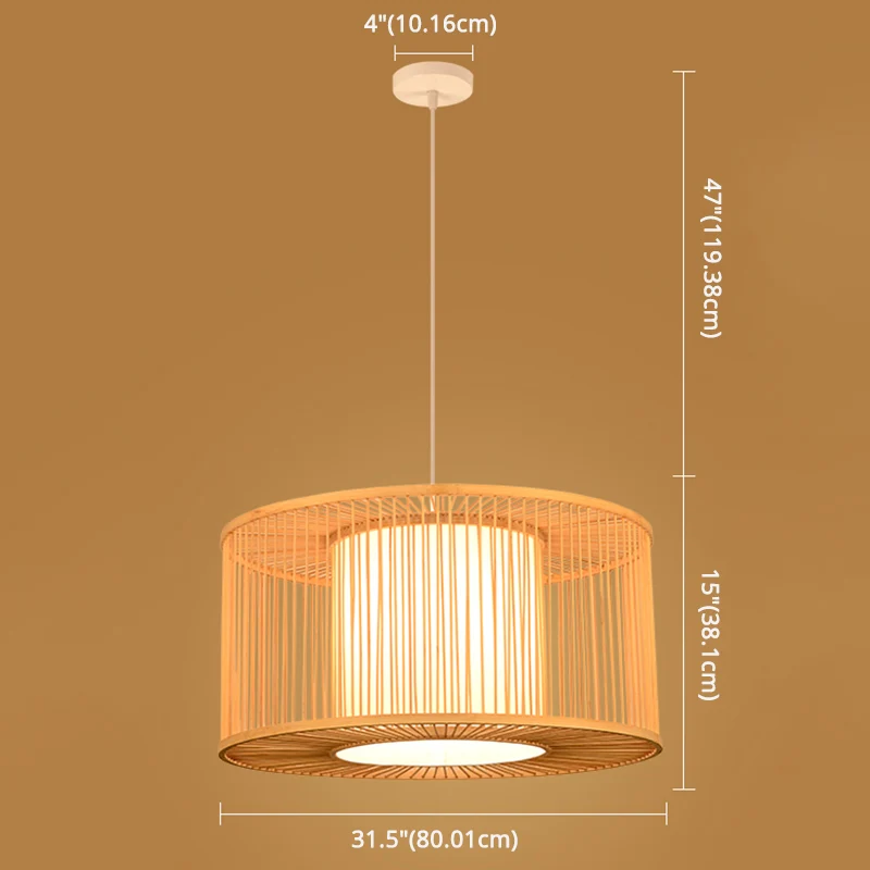 Aziatische stijl eenvoud hanglamp bamboe en imitatie schapenvacht dubbele kap 1-lichts hanglamp Clearhalo