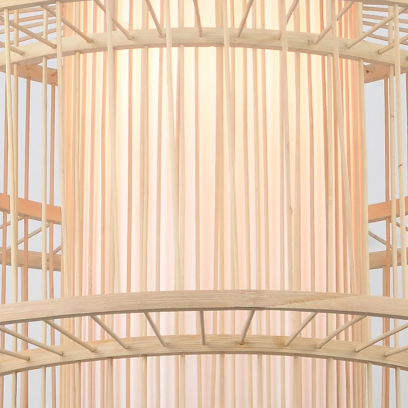 Aziatische stijl eenvoud hanglamp bamboe en imitatie schapenvacht dubbele kap 1-lichts hanglamp Clearhalo