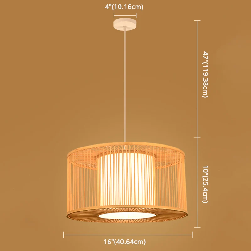 Aziatische stijl eenvoud hanglamp bamboe en imitatie schapenvacht dubbele kap 1-lichts hanglamp Clearhalo