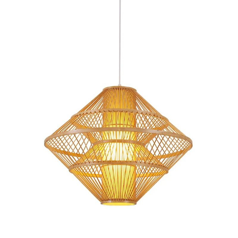 Aziatische stijl gelaagde schaduw plafondlamp bamboe 1-lamp theesalon hangend lichtarmatuur Clearhalo