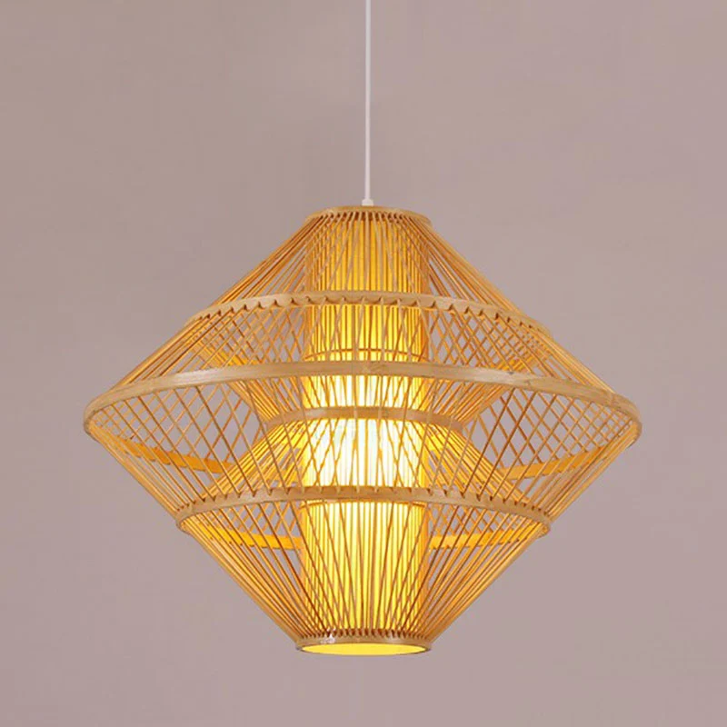 Aziatische stijl gelaagde schaduw plafondlamp bamboe 1-lamp theesalon hangend lichtarmatuur Clearhalo