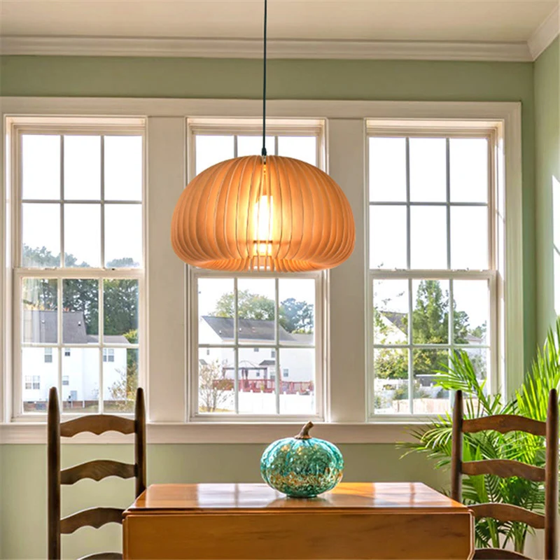 Aziatische stijl koepel schaduwplafondverlichting hout 1 lamp restaurant hangend lichtarmatuur Clearhalo
