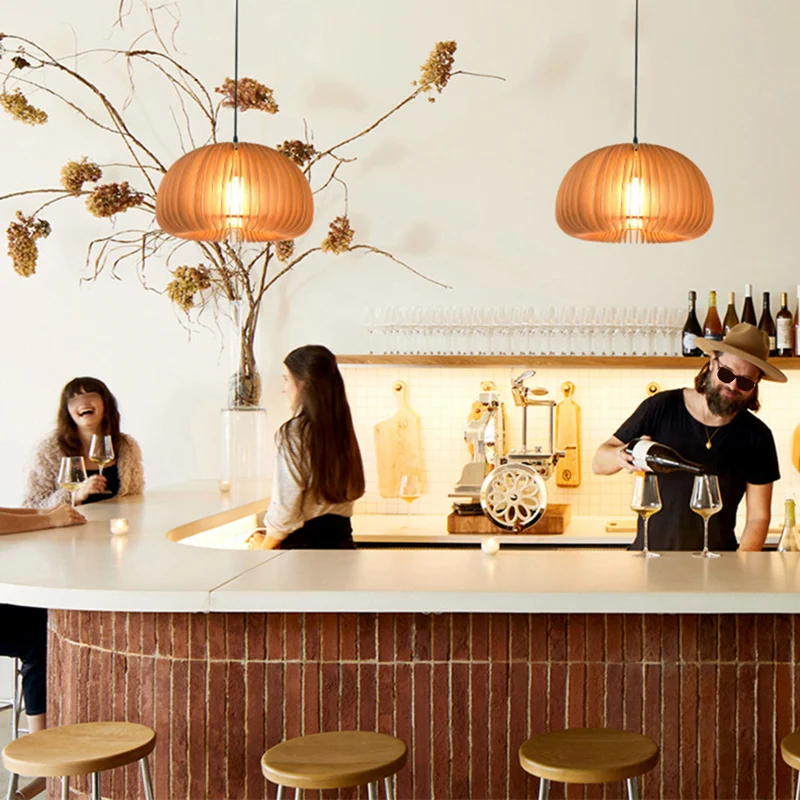Aziatische stijl koepel schaduwplafondverlichting hout 1 lamp restaurant hangend lichtarmatuur Clearhalo