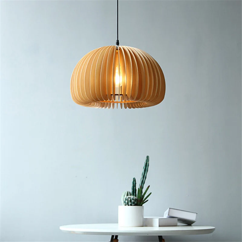 Aziatische stijl koepel schaduwplafondverlichting hout 1 lamp restaurant hangend lichtarmatuur Clearhalo