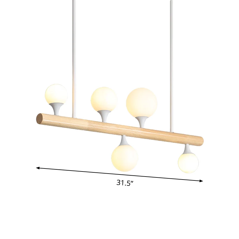 Aziatische stijl lineaire houten hangende verlichting 5/7 lampen LED-eilandlamp beige voor eetkamer Clearhalo