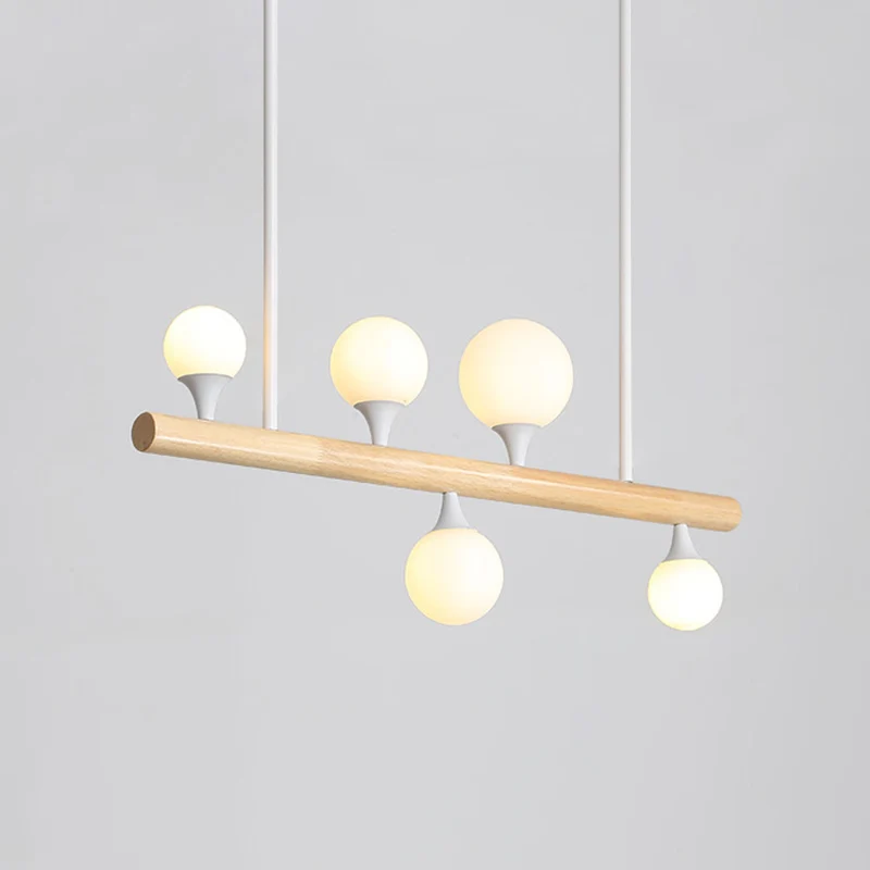 Aziatische stijl lineaire houten hangende verlichting 5/7 lampen LED-eilandlamp beige voor eetkamer Clearhalo