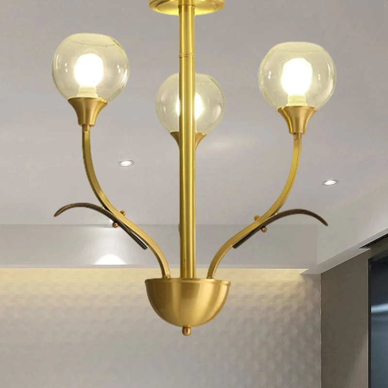 Bal helder glas inbouwverlichting Vintage 3/6 hoofden zitkamer semi-inbouw kroonluchter messing Clearhalo