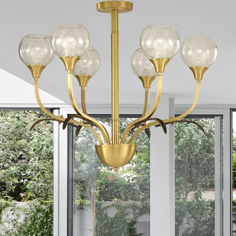 Bal helder glas inbouwverlichting Vintage 3/6 hoofden zitkamer semi-inbouw kroonluchter messing Clearhalo