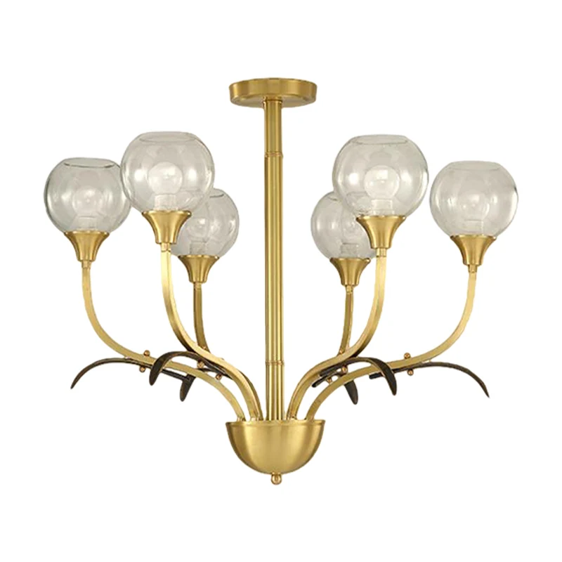 Bal helder glas inbouwverlichting Vintage 3/6 hoofden zitkamer semi-inbouw kroonluchter messing Clearhalo