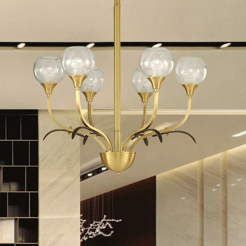 Bal helder glas inbouwverlichting Vintage 3/6 hoofden zitkamer semi-inbouw kroonluchter messing Clearhalo