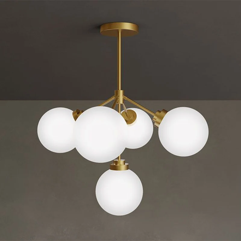 Ball Eetkamerkroonluchter Licht opaalglas 5-lamps minimalistische hanglamp goud Clearhalo