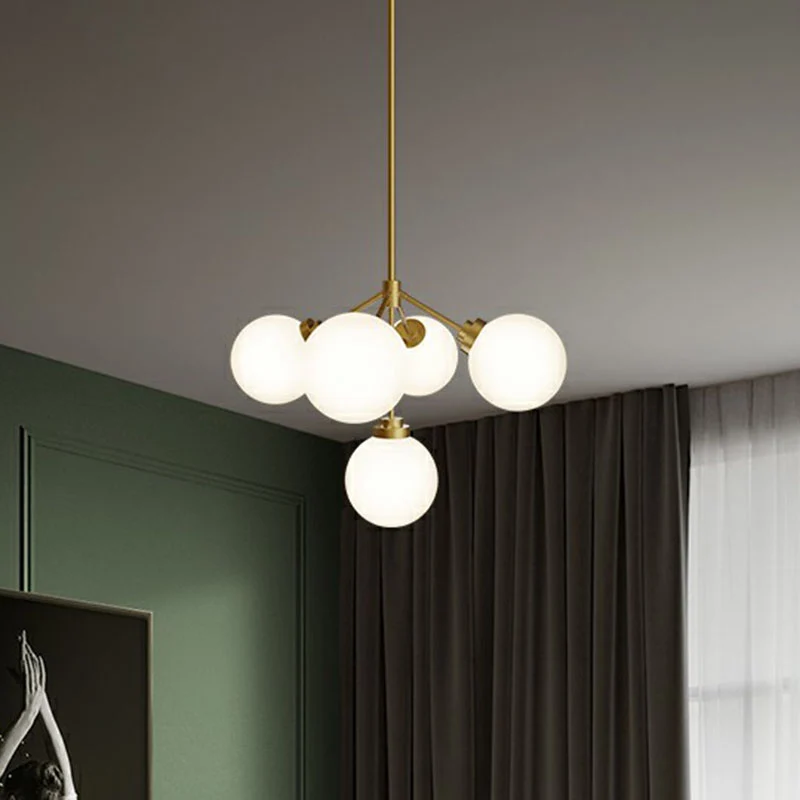 Ball Eetkamerkroonluchter Licht opaalglas 5-lamps minimalistische hanglamp goud Clearhalo