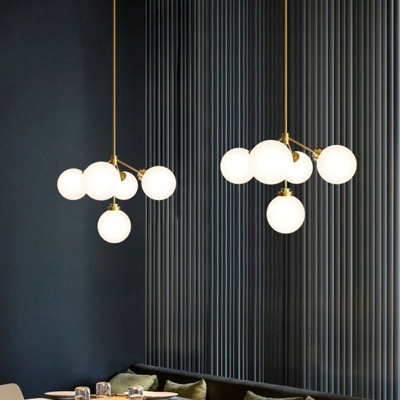 Ball Eetkamerkroonluchter Licht opaalglas 5-lamps minimalistische hanglamp goud Clearhalo