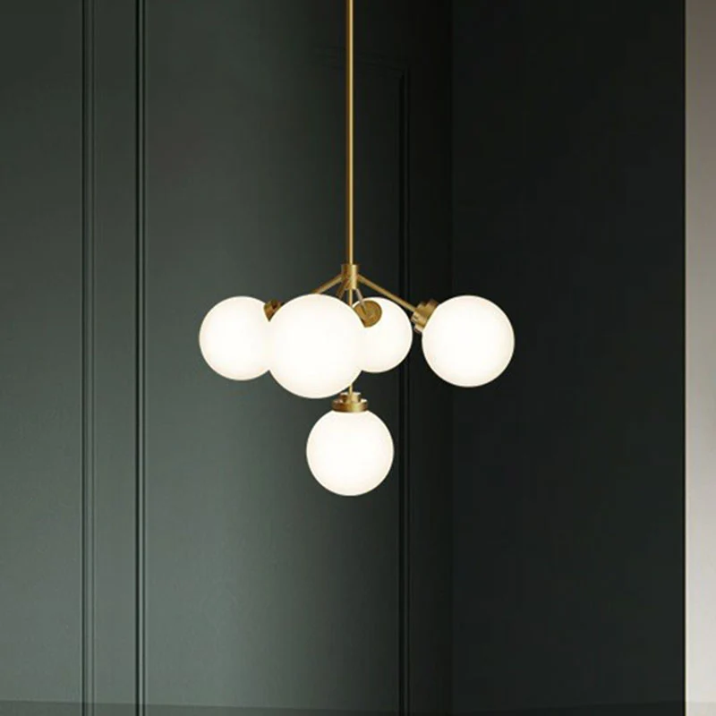 Ball Eetkamerkroonluchter Licht opaalglas 5-lamps minimalistische hanglamp goud Clearhalo