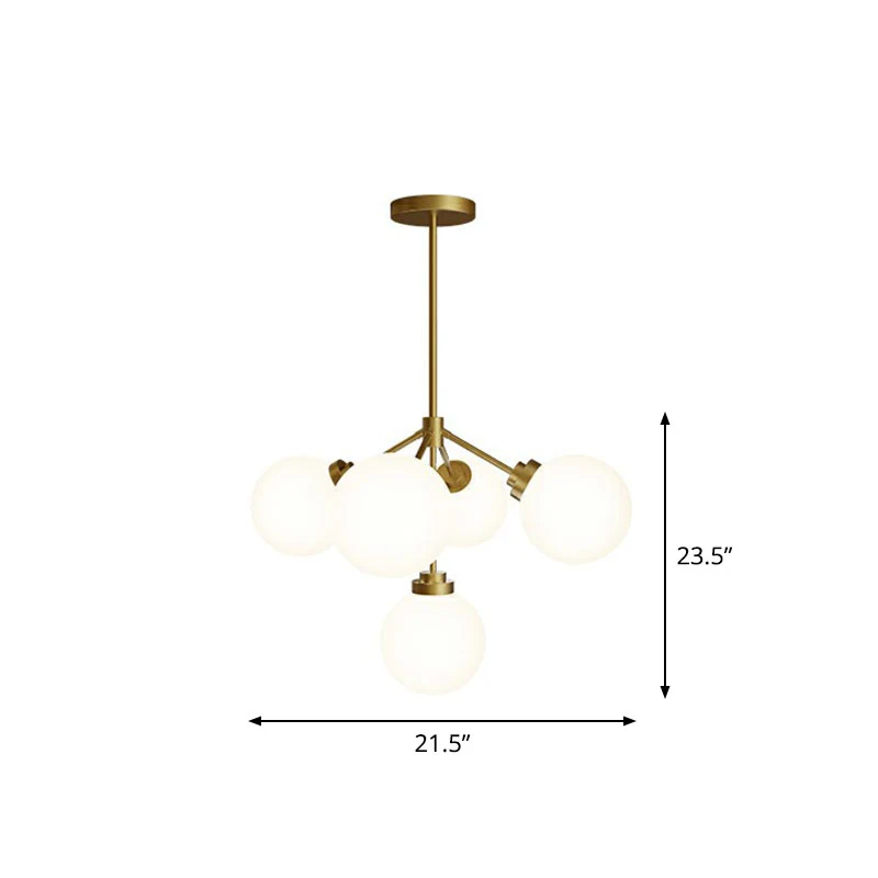 Ball Eetkamerkroonluchter Licht opaalglas 5-lamps minimalistische hanglamp goud Clearhalo