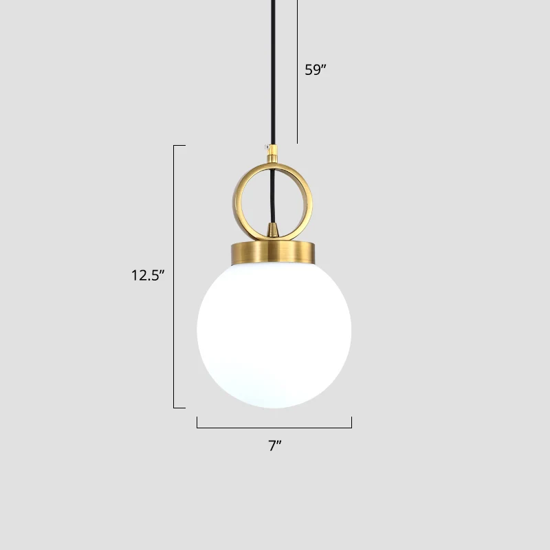 Ball Pendulum Light Simple Opal Glass Single Eetkamerhanglamp met gouden ringtop Clearhalo