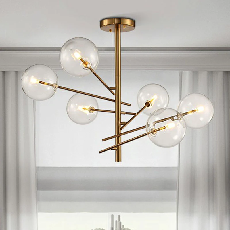 Ball Restaurant Kroonluchter Helder glas postmoderne stijl hanglamp goud Clearhalo