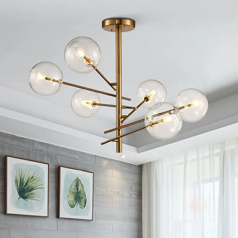 Ball Restaurant Kroonluchter Helder glas postmoderne stijl hanglamp goud Clearhalo
