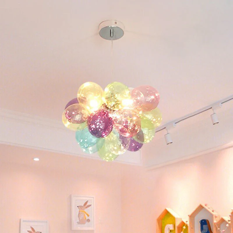 Ballonnen kinderkamer kroonluchter veelkleurige glazen cartoon LED-hanglamp roestvrij staal Clearhalo