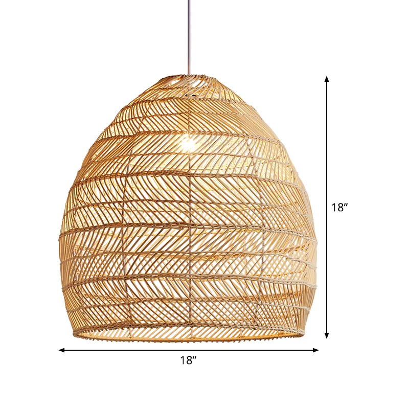 Bamboe Cloche Hanglampset Tropisch 1 Kop 14"/18" Brede Beige Hangende Verlichtingsarmatuur Clearhalo