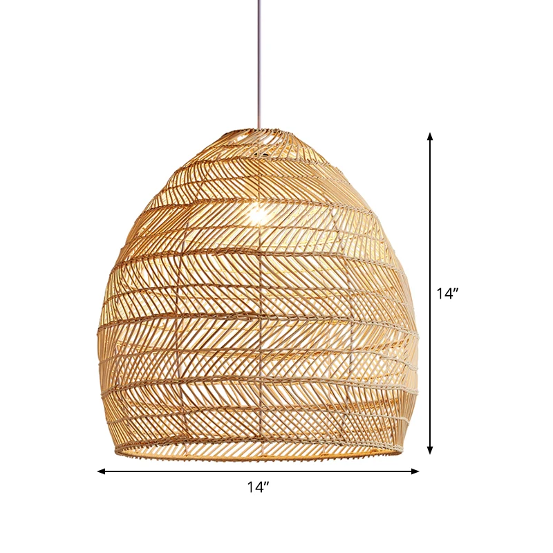 Bamboe Cloche Hanglampset Tropisch 1 Kop 14"/18" Brede Beige Hangende Verlichtingsarmatuur Clearhalo