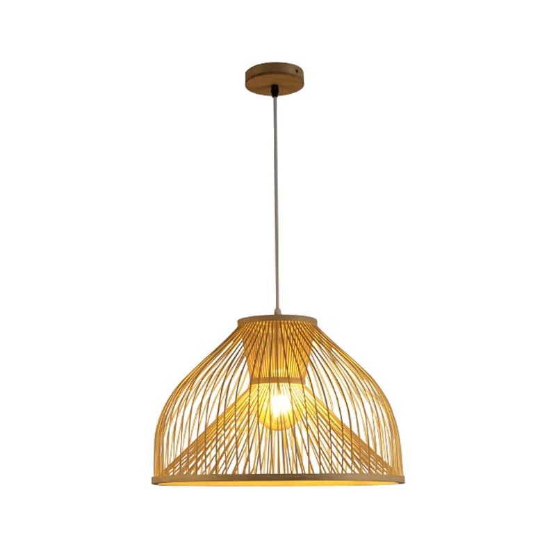 Bamboe Dome Suspension Hanglamp Eigentijds 1 Kops Houten Hangende Plafondlamp Clearhalo