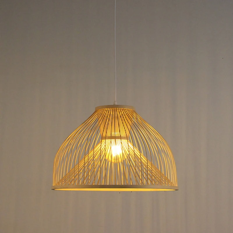 Bamboe Dome Suspension Hanglamp Eigentijds 1 Kops Houten Hangende Plafondlamp Clearhalo