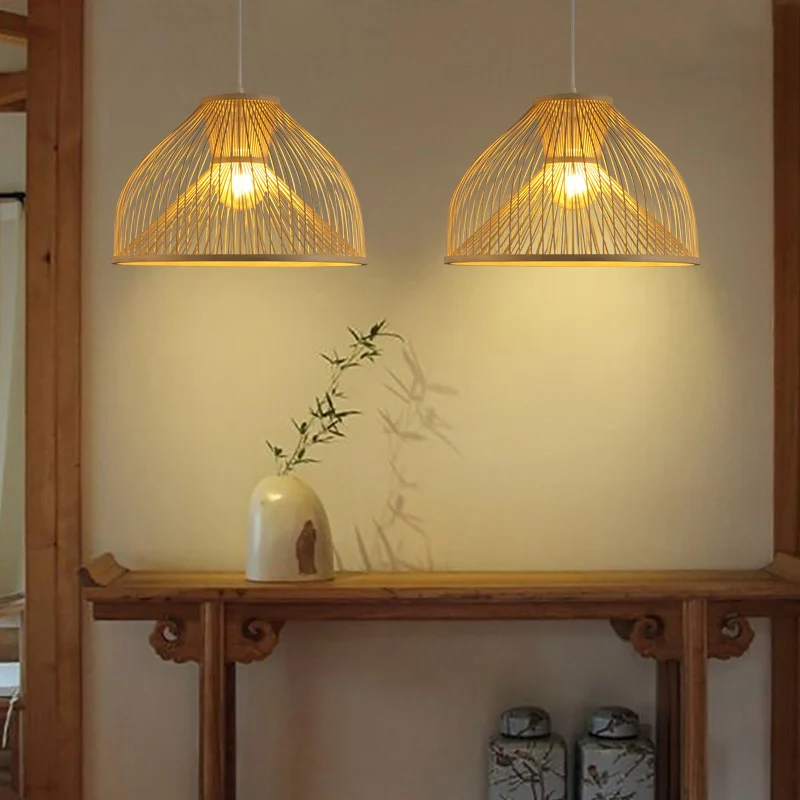 Bamboe Dome Suspension Hanglamp Eigentijds 1 Kops Houten Hangende Plafondlamp Clearhalo