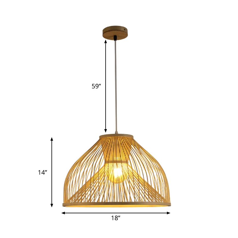 Bamboe Dome Suspension Hanglamp Eigentijds 1 Kops Houten Hangende Plafondlamp Clearhalo