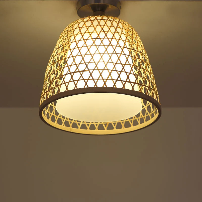 Bamboe emmer schaduw semi-inbouwlicht Lodge Stijlvolle 1-lichts beige plafondinbouwverlichting voor gang Clearhalo