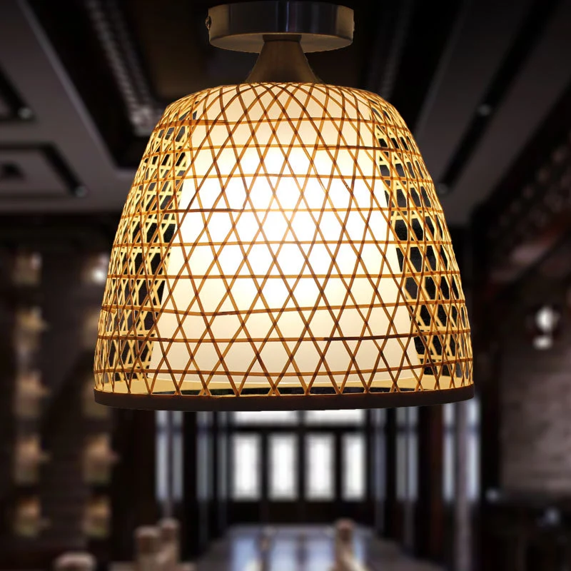 Bamboe emmer schaduw semi-inbouwlicht Lodge Stijlvolle 1-lichts beige plafondinbouwverlichting voor gang Clearhalo