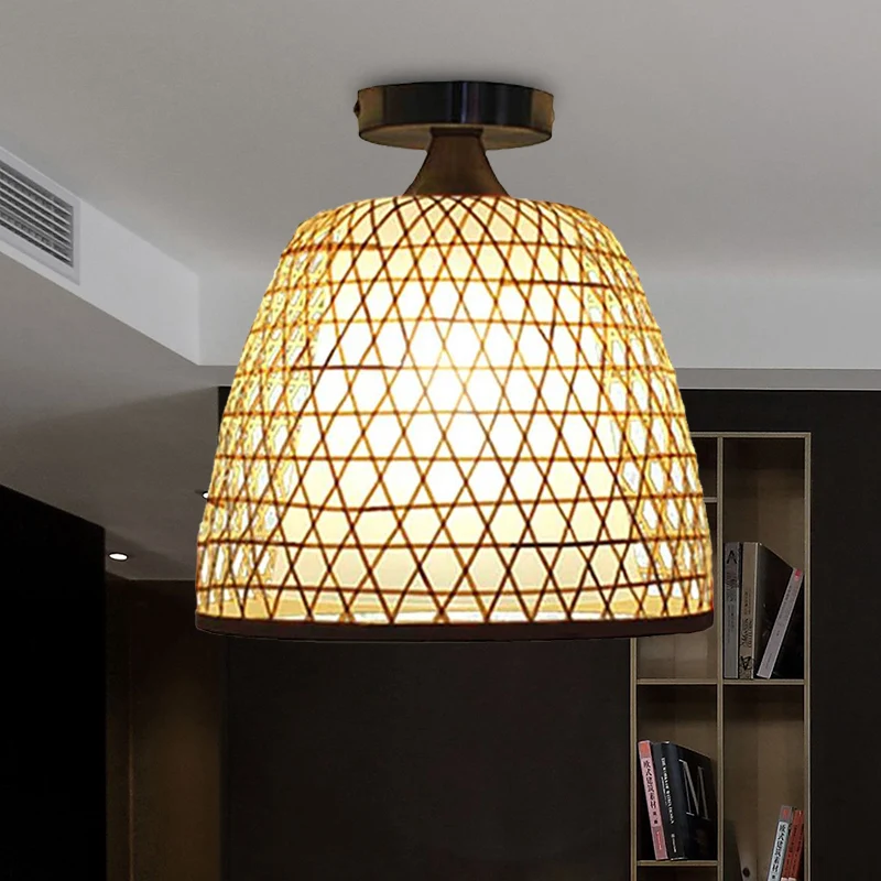Bamboe emmer schaduw semi-inbouwlicht Lodge Stijlvolle 1-lichts beige plafondinbouwverlichting voor gang Clearhalo